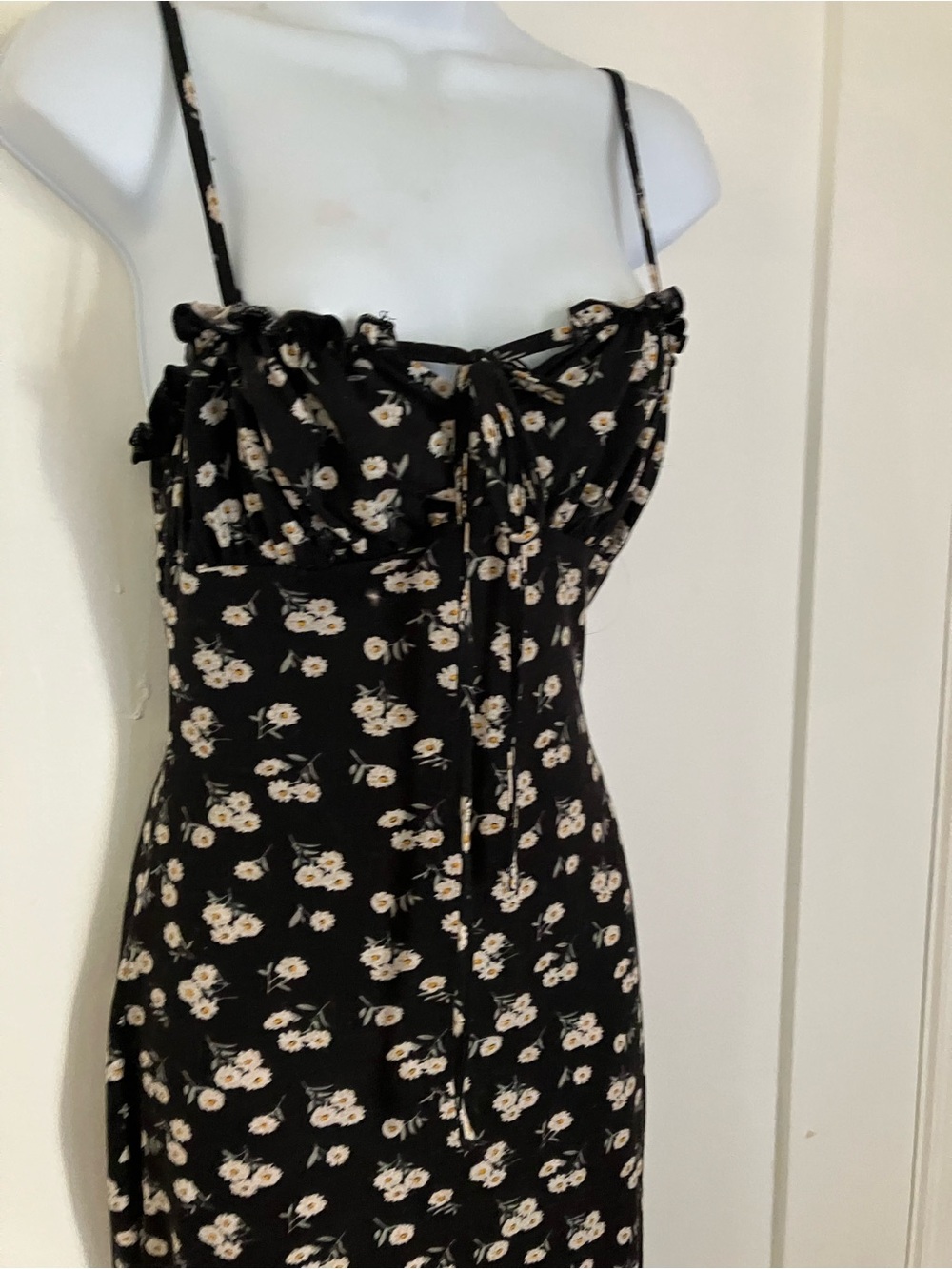 Black Floral Tie-Front Slip Dress Cotton S